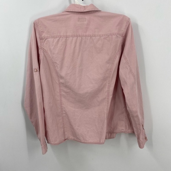 L.L. Bean pink chambray Button front rollsleeve shirt L - Picture 3 of 11